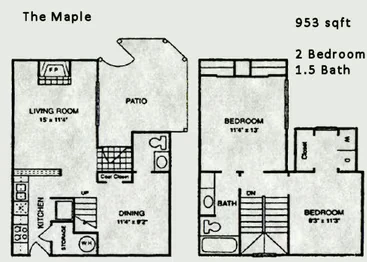 2 Bedroom 1.5 Bathroom - B1 812 floor plan